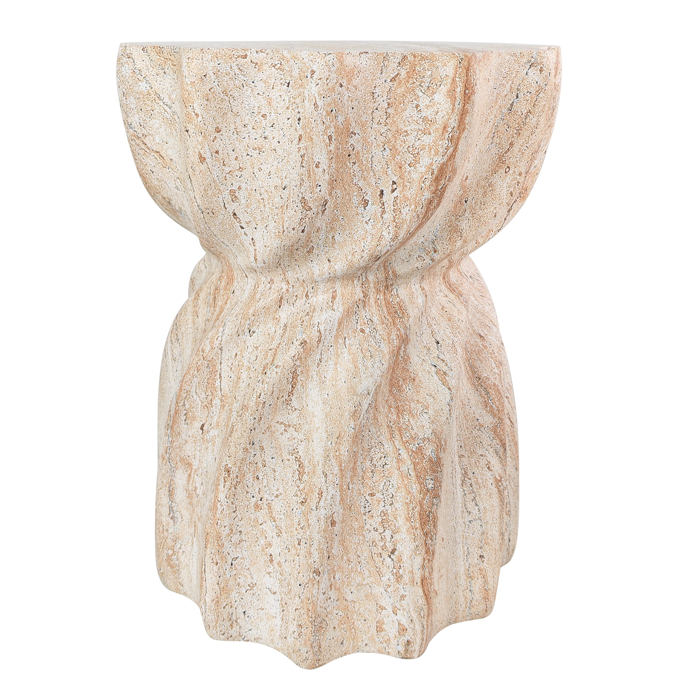 Christopher Knight Home MGO Side Table with Sunburst Top and Hourglass Design, Travertine Finish