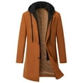 thumbnail image 1 of LOVZFMLL Jackets for Men Zipper Button Thickening Hooded Fake Two Items Medium Long Woolen Overcoat Jacket, 1 of 7