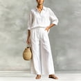 thumbnail image 3 of Morttic Women's Plus Size 2 Piece Set – 3/4 Sleeve Lapel Button Front Top & Wide Leg Trousers with Pocket Casual Wear White，2XL, 3 of 4