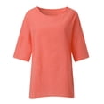 thumbnail image 3 of TIMIFIS Hauts pour Femmes Grande Taille Mode Col Rond Manches Mi-Longues T-Shirt Surdimensionné Couleur Unie Décontracté Ample Basique, 3 of 5