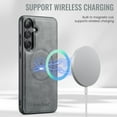 thumbnail image 2 of Compatible with Samsung Galaxy S24 Plus Magnetic Case, Classic Premium PU Leather TPU Hybrid MagSafe Ultra Slim Protective Skin Friendly Shockproof Case Cover for Samsung Galaxy S24 Plus, Gray, 2 of 7