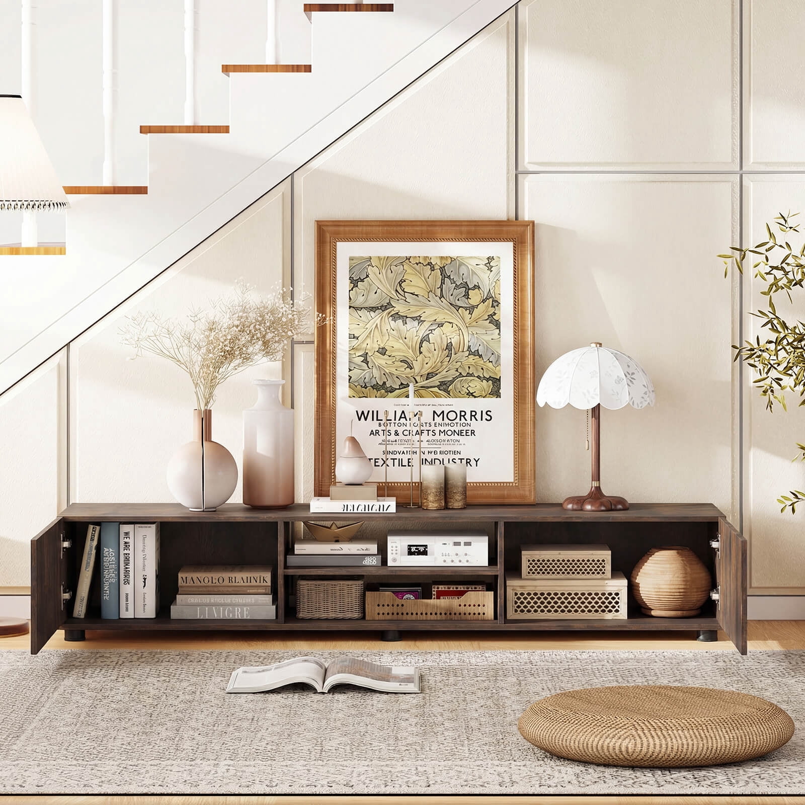 Costway TV Stand for up to 70” TVs, Media Console Table with Double Doors & Open Shelves Rustic Brown