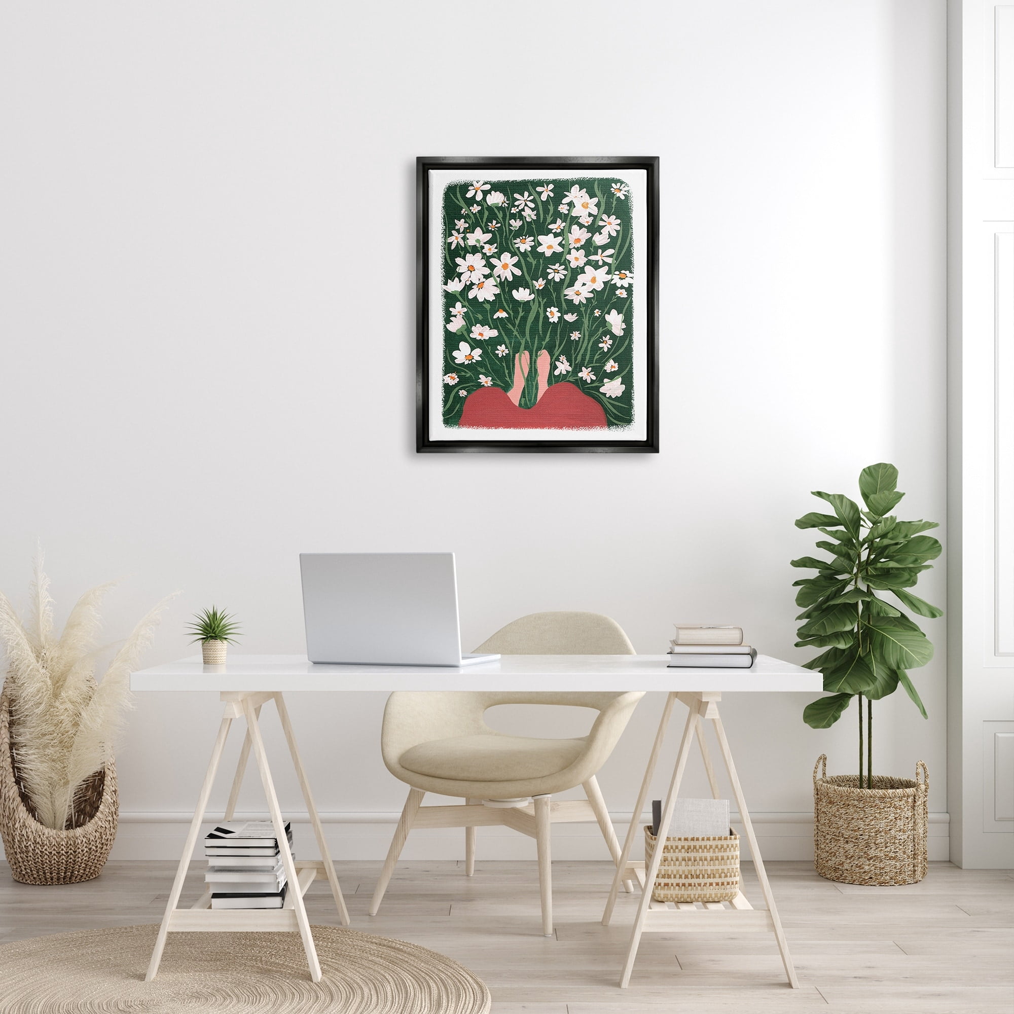 Stupell Industries Standing in Peaceful Flower Meadow Blooming Daisies Painting Painting Jet Black Floating Framed Canvas Print Wall Art, Design by Birgit Maria Kiennast