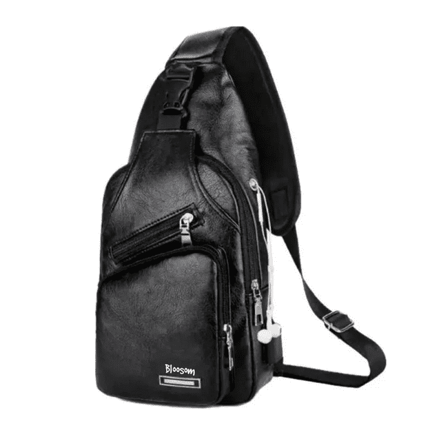Pechera Mochila Bloosom Cruzada Con Usb Moda Tipo Piel Negro