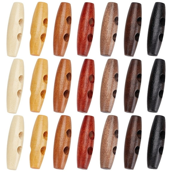 1bag 70pcs Oval Wooden Buttons Horn Toggle Shape Buttons Accessories 2 Holes Wood Sweater Coats Buttons for Jacket Clothing Sewing DIY Art Craft Projects 7 colors