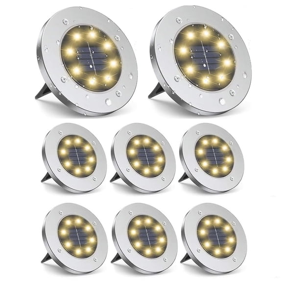 Solar Ground Lights, 8 Pack 8 LED Solar Garden Lights Outdoor Waterproof Warm White Landscape Lighting for Yard Walkway Patio Lawn Driveway Deck