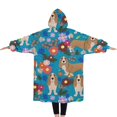 thumbnail image 2 of Oversized Wearable Blanket Hoodie,Basset Hound Dog and Flower-1 Sherpa Blanket Hoodie with Super Pockets,Super Warm Fuzzy Pullover for Women & Men, 2 of 6