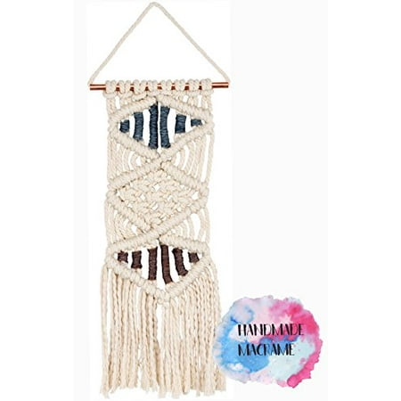 Chic Bedroom Decor (Macramé Wall Hanging, Small Triple Diamond Style, Fringe Tassel Banner - Woven Boho Shabby Chic Bohemian Decor - Apartment Dorm Living Room Bedroom Baby Nursery Art Accent – 8