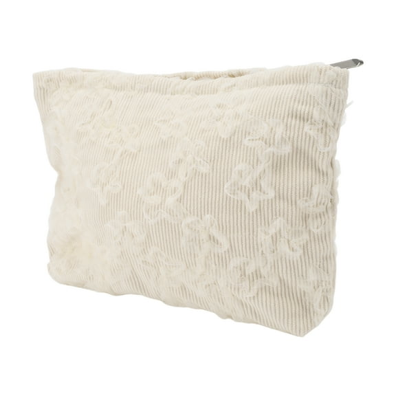 1 Pc Women Portable Lace Embroidery Makeup Bag for Travel Vacation Camping White Corduroy