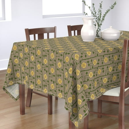 

Cotton Sateen Tablecloth 70 x 90 - Roses Arts Vintage Inspired Gold Geometric Floral Rose Trellis Flowers Print Custom Table Linens by Spoonflower