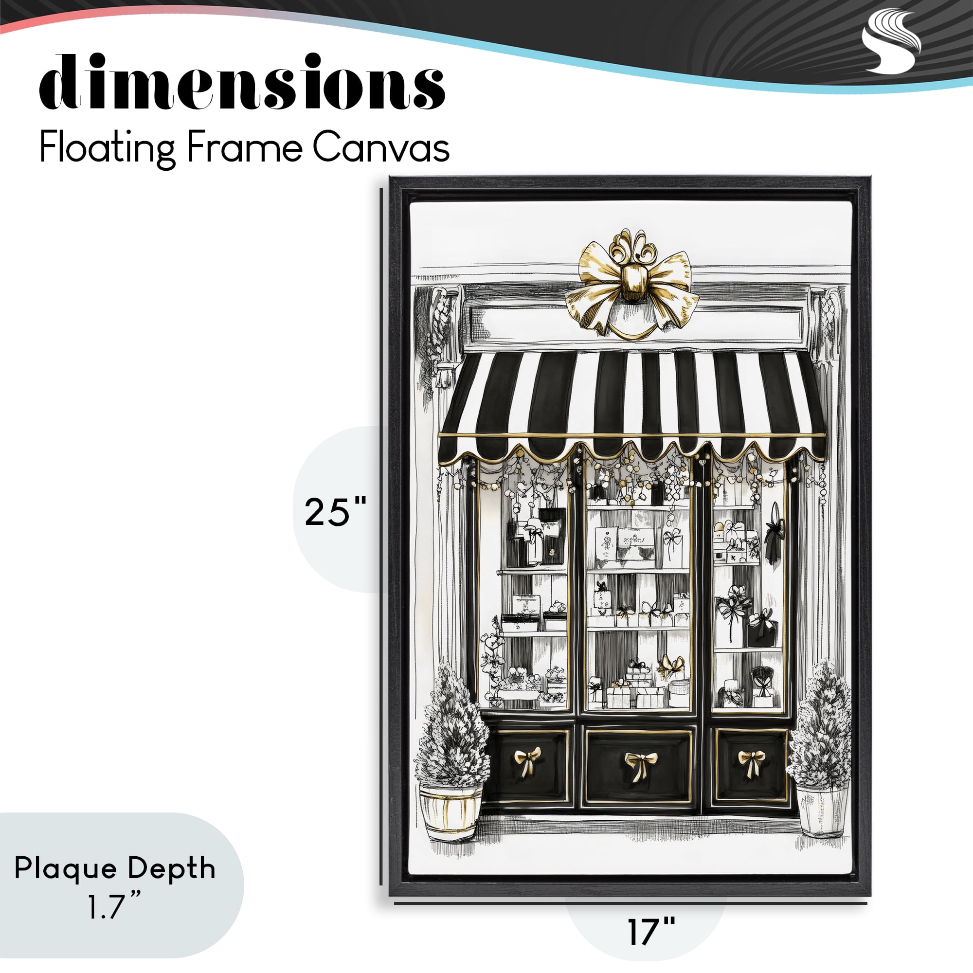 Stupell Industries Striped Paris Shop Facade Black Framed Floater Canvas Wall Art, design by Petal Prints Design