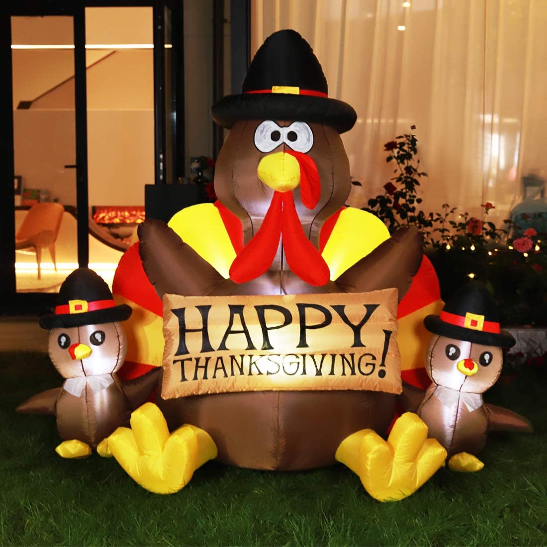 Yard and Built-in Fan for Outdoor Bestwishes Thanksgiving Inflatable Decorations 6Ft Inflatable Turkey Blow Up Turkey Built-in LED Lights,Tie-Down Points Garden,Lawn,Party