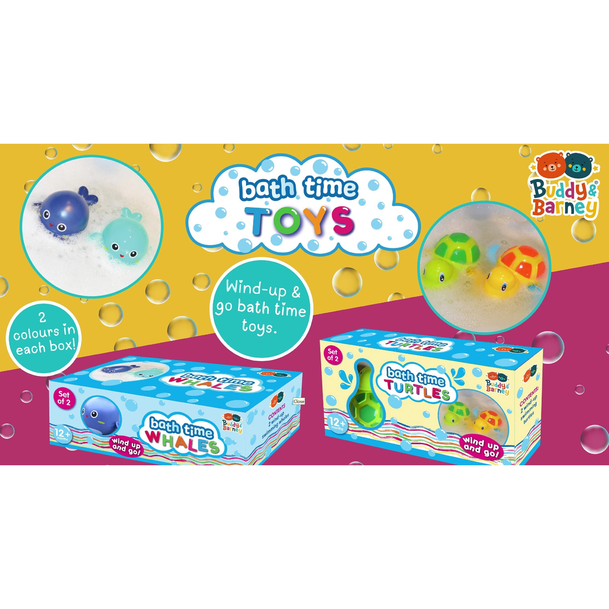 Buddy & Barney: Bath Time Whales - 2 Wind-Up & Go Swimming Animal Toys, Float-Whirl-Swim-Spin, Sensory Exploration, Water & Tub Play, Kids-Toddlers 1+