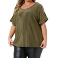 thumbnail image 2 of DARING DIVA Women's Plus Sequin Cold Shoulder Glitter Blouse 1X Gold, 2 of 7