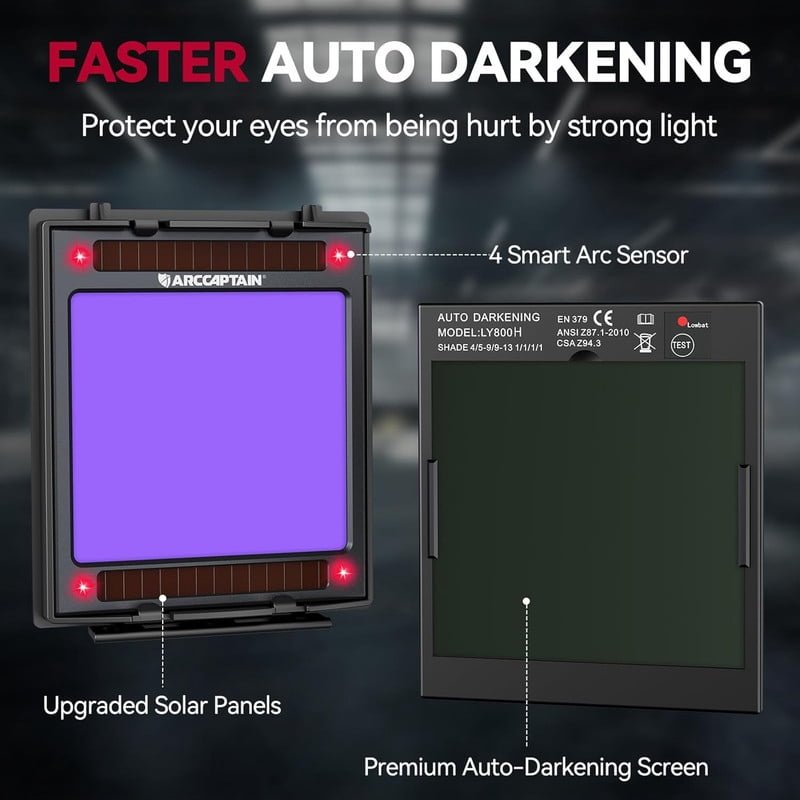 ARCCAPTAIN Auto Darkening Welding Helmet - Large 3.94"x3.66" True Color View | Emergency Light & Solar Power | 4 Arc Sensors | Wide Shade 4-13 | For MIG, TIG, Stick, Plasma Cut