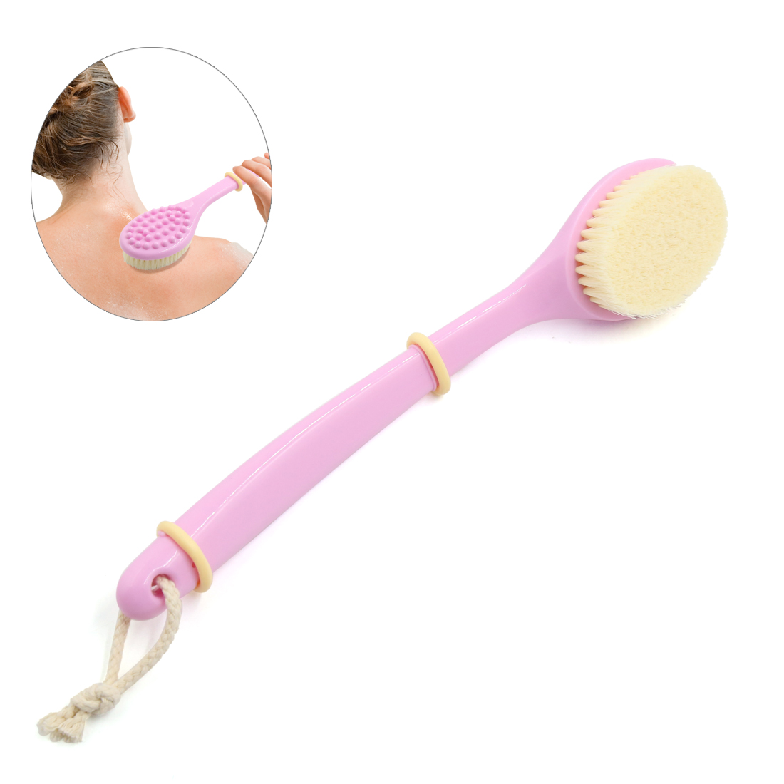 13.4" Pink Soft Bristle Back Body Extra Long Handle Bath Brush for Shower Cleaning Dry Skin Back