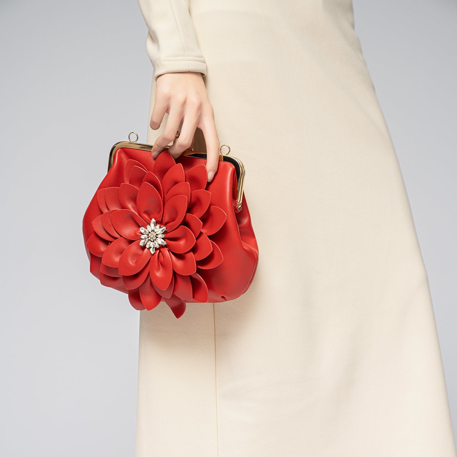 Ruiatoo Women's Evening Clutches Handbags Flower Formal Party Wallets Wedding Purses Wristlets Ethnic Totes Satchel Red