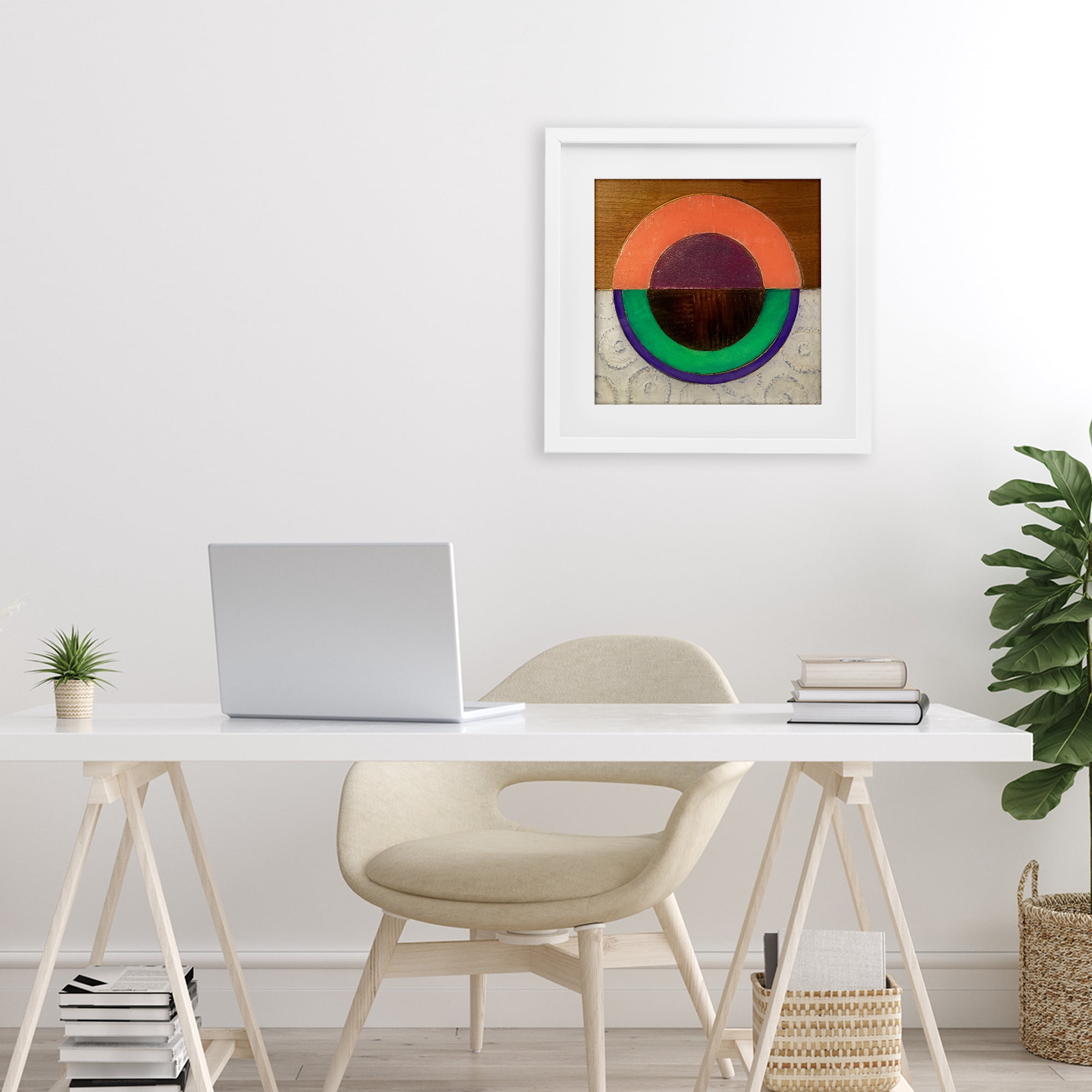 Stupell Industries Horizontal Split Circle White Framed Print Under Glass, design by Matthew Finger