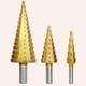 thumbnail image 2 of Brocas escalonadas de 3 piezas para perforar paneles aislantes, madera y chapa metálica. Mango triangular, 2 of 9