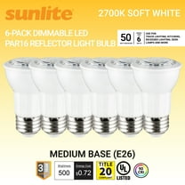 Sunlite LED PAR16 Reflector Light Bulb, 6 Watts (50W Equivalent), Medium E26 Base, Dimmable,ETL Listed, 2700K Soft White, 6-Pack