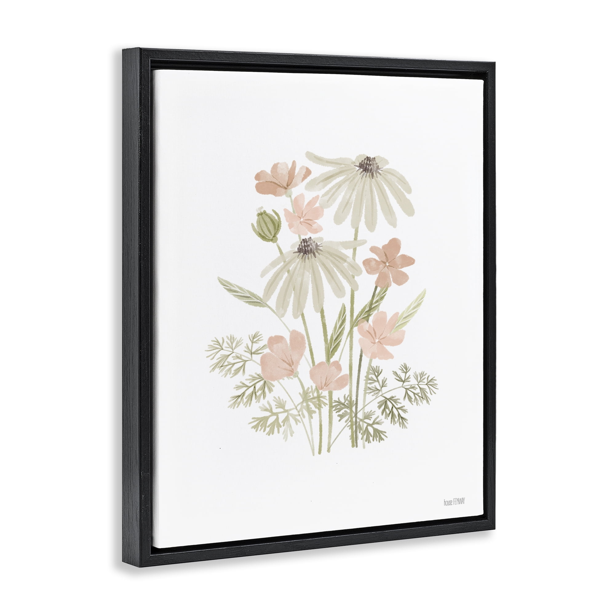 Stupell Industries Subtle Wild Blooms Plants & Flowers Painting Black Floater Framed Canvas Art Print Wall Art, 25 x 31