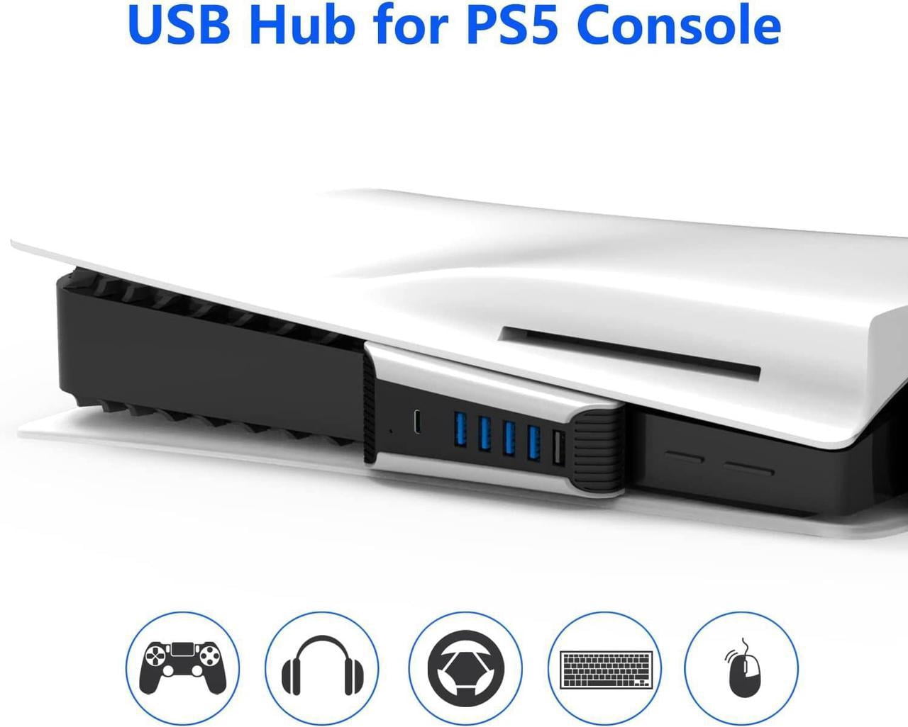 5 Port USB Hub for PS5, 5 in 1 High Speed USB Expansion Hub Charger Splitter Adapter with USB2.0 Type C Ports for PS5 Console