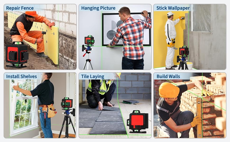 Garvee Self-Leveling Rotary Laser Level, 2 Lines 1x360 Degree, Lithium Battery Powered ABS Resin Measuring Tool