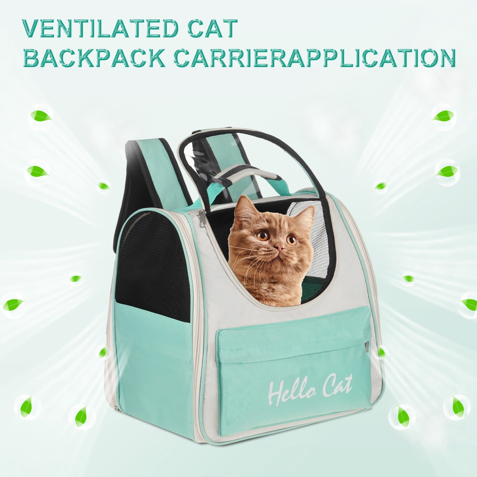 Uxcell Cat Backpack Carrier, Large Space Ventilated Mesh Design for Cats or Small Dogs (Green, 14.6"x9.8"x13.4")