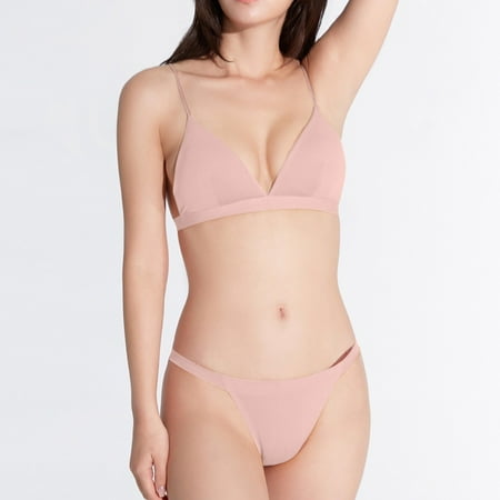 

NEGJ Bralette For Women Girls Teens 2 Piece Lingerie Low Support Triangle V Neck Bra & Bief Sets Strappy Bra Padded Wire