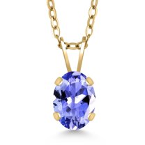 Gem Stone King 0.75 Ct Oval Blue Tanzanite 18K Yellow Gold Plated Silver Pendant With Chain