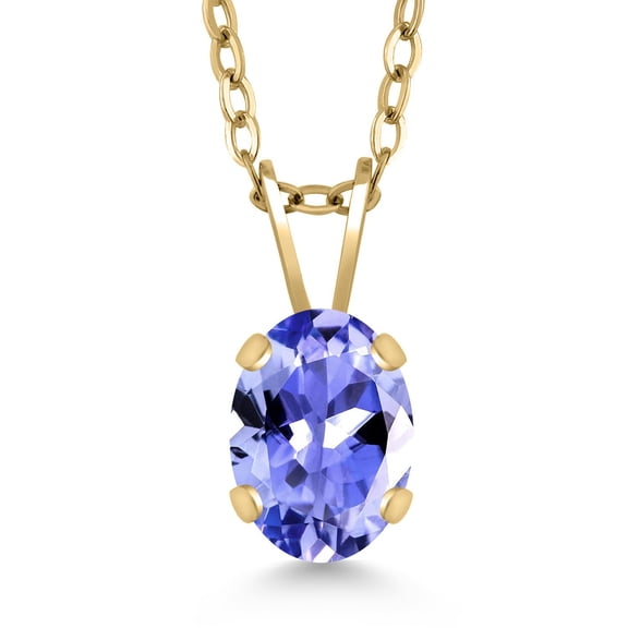 Gem Stone King 0.75 Ct Oval Blue Tanzanite 18K Yellow Gold Plated Silver Pendant With Chain
