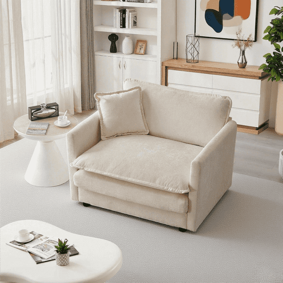 GNIXUU 41.4”W Oversized Chenille Sofa Chair, Modern Deep Seat Single Couch Armchair, Comfy Chaise Lounge with Pillow for Living Room Bedroom Apartment,Office ,Camel