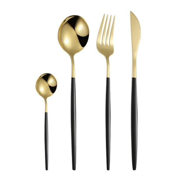 Gold Silverware Set With Black Handle 4 Piece Stainless Cutlery Flatware Set Tableware With Spoons And Forks Set Satin Finished Polished