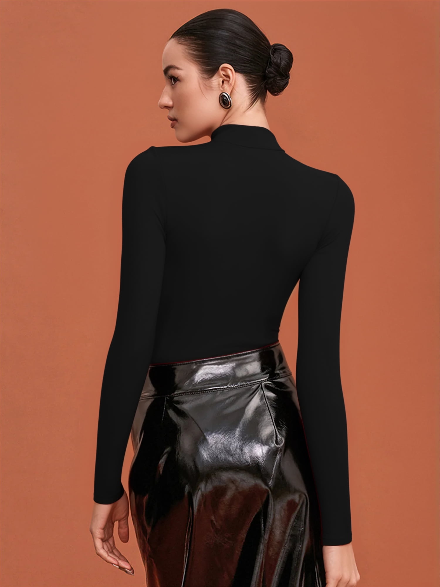 MOYIKO, Bodysuit, Size S-XXL, Mock Neck Cutout Front Long Sleeve