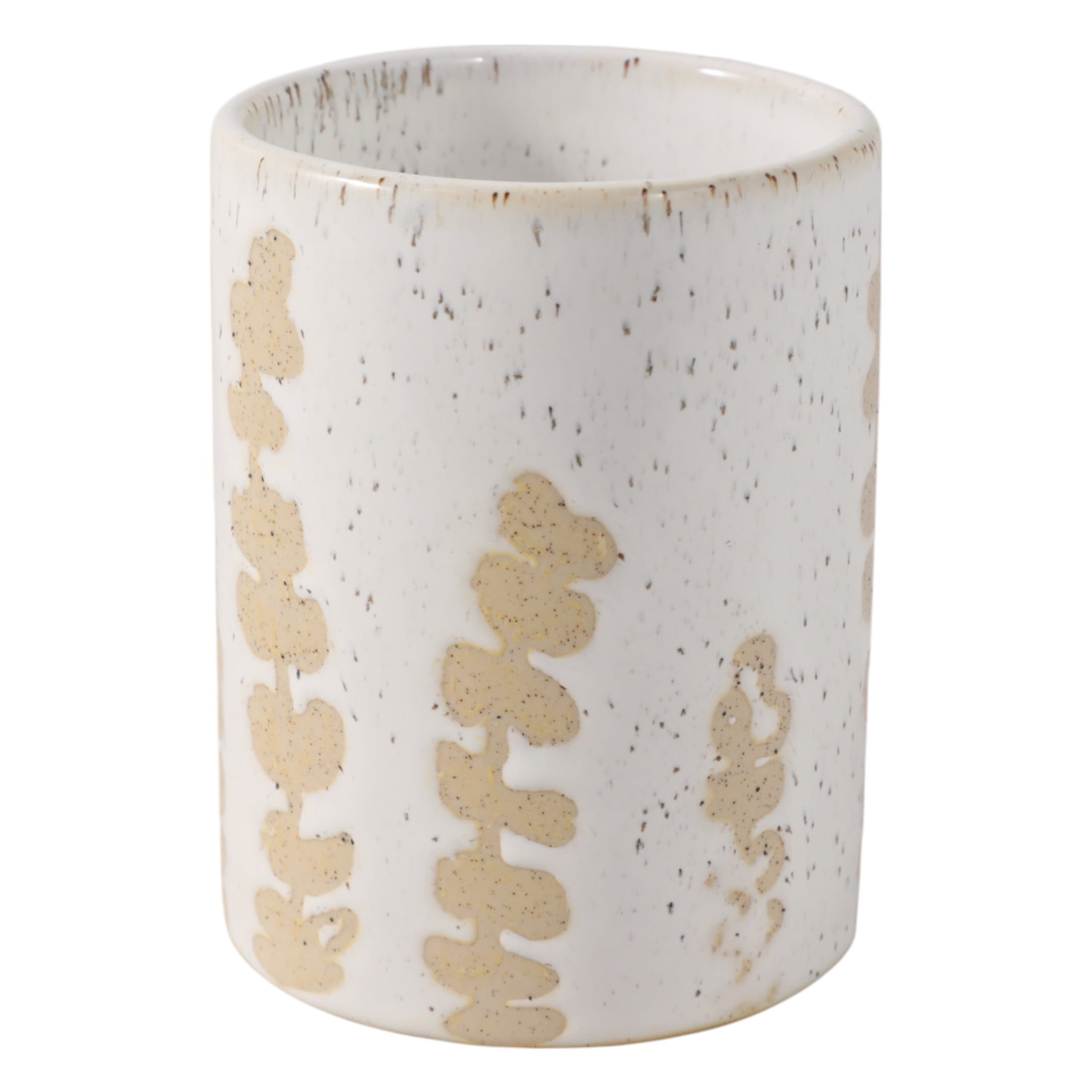 Decorative Desk Organizer with Wild Plant Print Design - Desktop Storage for Workspace Accent or Small Desk Decor - Functional Office Accessory for Bathroom, Bedroom, or Home Decor - 4", Tan & Ivory