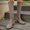 thumbnail image 3 of EKVAHL Women's Block Heel Knee High Boots, Faux Suede Adjustable Buckle Tall Boots, Round Toe Office Shopping Fall Winter Boots Gray, 3 of 6