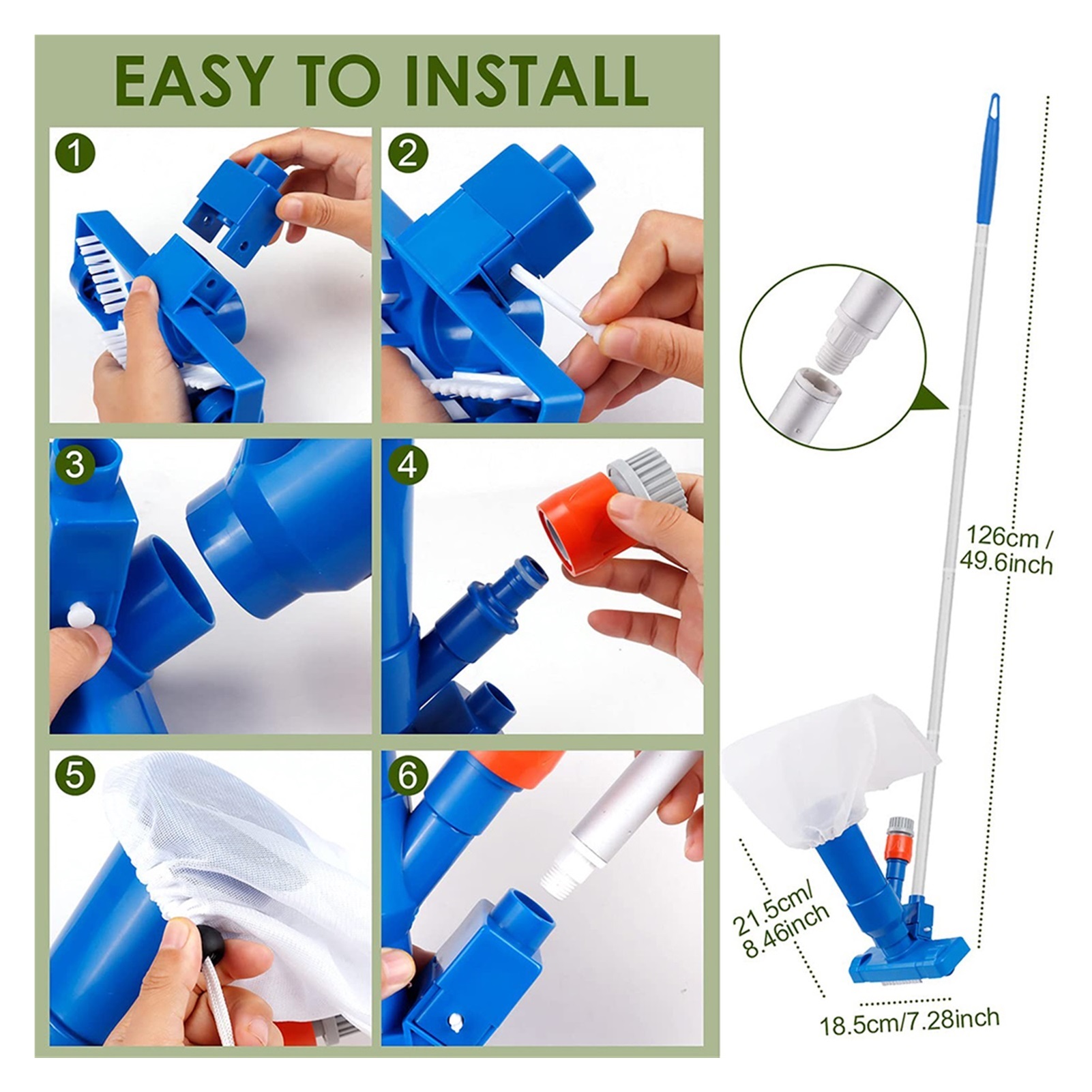Swimming Pool Vacuum Cleaner Cleaning Tool Suction Head Pond Fountain Spa Pool Vacuum Cleaner Brush With Handle ,Great Suction Power