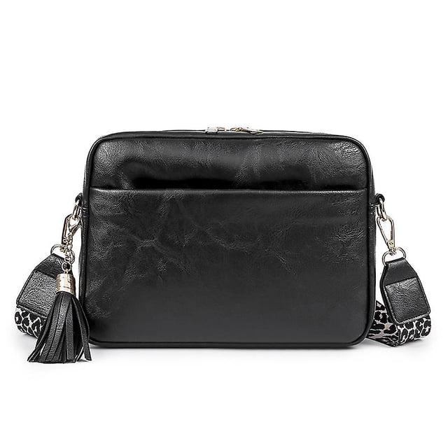 1 pieza Bolso bandolera de cuero para mujer con cremallera Bolso bandolera para cámara, 27*7*19 cm, negro