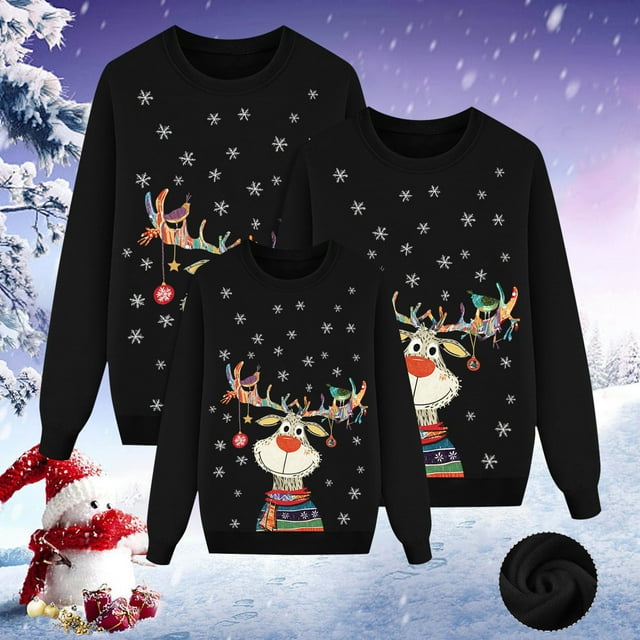 Shadoumai Chandail de Noël Assorti pour la Famille Col Rond chandail de Vacances Blouse de Noël Chandail d'Automne