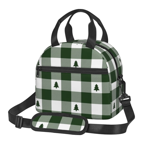 Fotbe Green White Lumberjack Plaid Bolsa de Almuerzo con Estampado, Lonchera Aislada, Contenedores de Comida Reutilizables Tipo Cooler a Prueba de Fugas