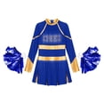 thumbnail image 3 of YONGHS Kids Girls Rhinestone Long Sleeve Cheerleading Dance Dress and Pom Pom for Halloween Party Blue 14, 3 of 5