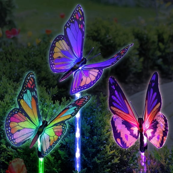 YIMIA Solar Butterfly Stake Light, 68cm 7-Color Changing Waterproof Outdoor Garden Decor for Christmas Halloween Thanksgiving Patio Lawn