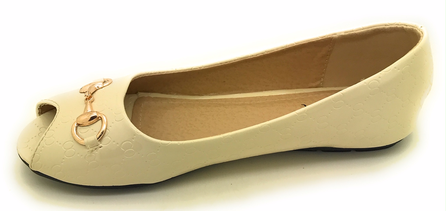 Victoria K Open Toe Gold Buckle Ballerina Flats (Women)
