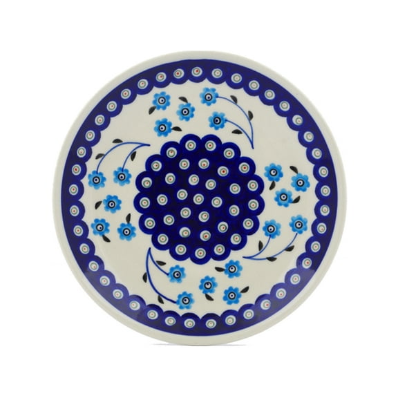 Polish Pottery 7½-inch Dessert Plate (Peacock Poppies Theme) Hand Painted in Boleslawiec, Poland   Certificate of Authenticity