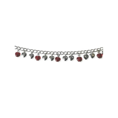 - Red and Silver Heart Charm Bracelet Adjustable Length Silver Plate