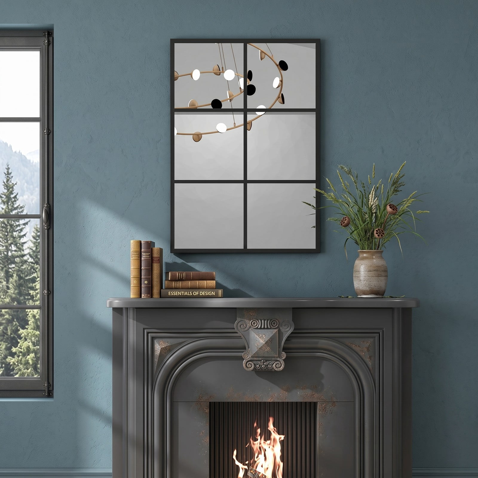ALPULON 3-Layered Decorative Wall Mirror, 28 x 40 Inch Rectangle Metal Framed Accent Mirror for Living Room Dining Room Bedroom Bathroom Entryway Wall Decor, Black