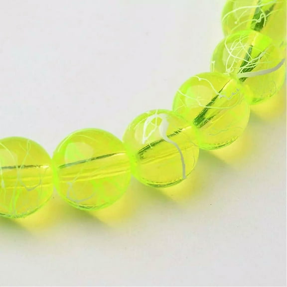 U8MO 50 Graffiti Glass Beads 8mm Neon Yellow Bulk Jewelry Supplies Speckled White