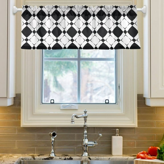 Ryvnso Black and White Checkered Window Valance Kitchen Farmhouse Rod Pocket Short Curtain 54x18 inch