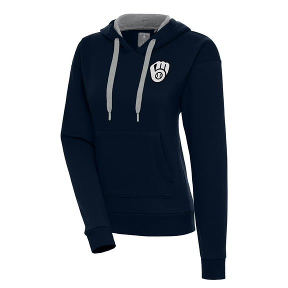 Women's Antigua Navy Milwaukee Brewers Brushed Metallic Victory Pullover Hoodie