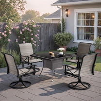 Outdoor Dining Sets, Patio Table and Swivel Chairs with Umbrella Hole for 4, Weatherproof Patio Furniture Set Mesh, Wicker Table Top